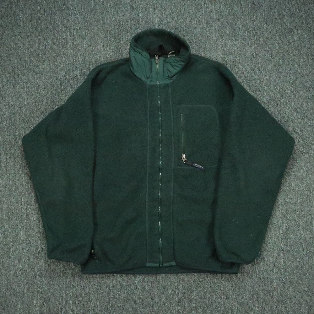 VINTAGE Patagonia Jacket Mens Medium Green Synchilla Full Zip Pockets Fleece USA
